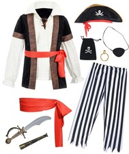 9 PCS Pirate Costume Kids Coat Pants Hat with Accessories Deluxe Set for Party