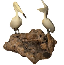 John Perry Pelican birds on burlwood wood base great condition Pretty  Display