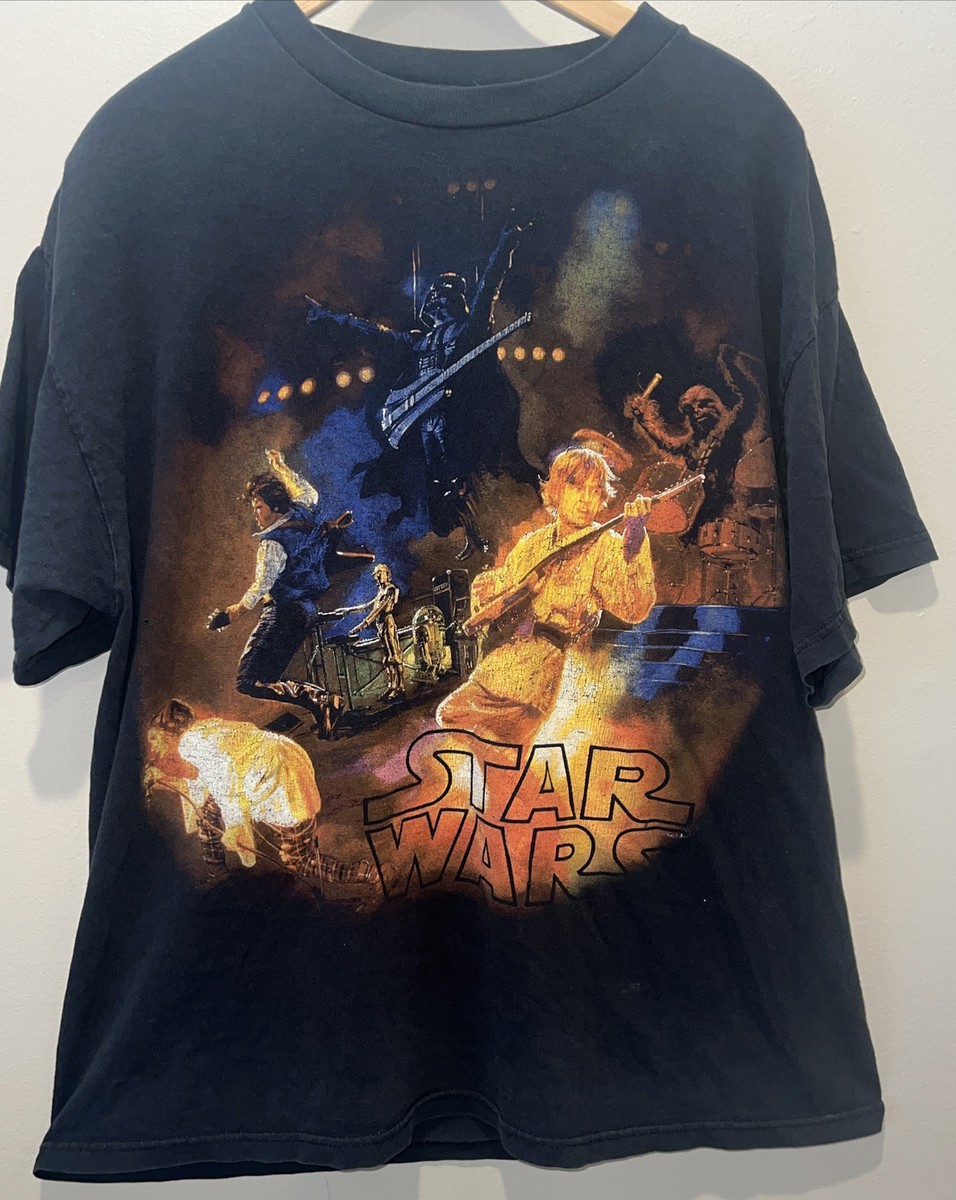 Vintage Star Wars Rock Band T-Shirt L Luke Leia Han Darth R2D2