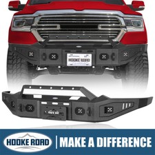 Hooke Road Front Bumper Steel w/ LED Light & Winch Plate Fit 2019-2024 Ram 1500