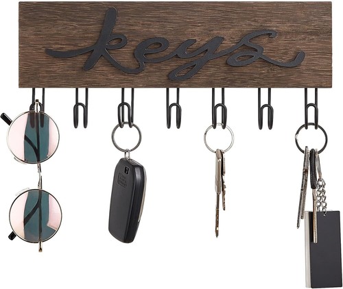 Rustic Wood Key Holder for Wall – 7 Hook Key Organizer, Farmhouse Decor - Picture 5 of 11