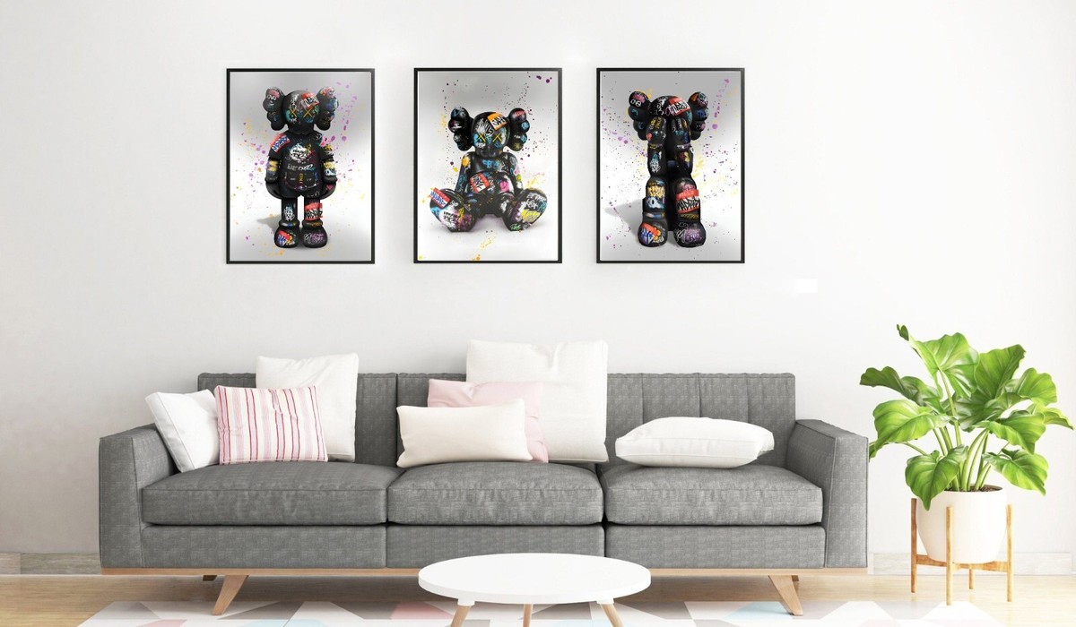 Kaws Banksy bear graffiti print pop modern street urban wall