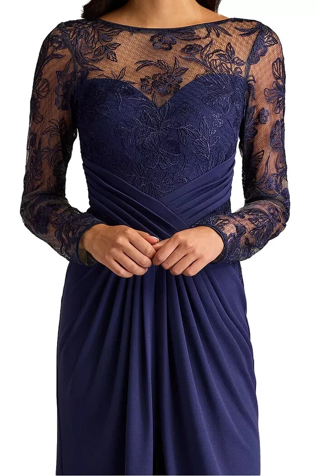Vestido de manga comprida bordado floral azul Tadashi Shoji Notte tamanho 16 $538 - Imagem 4 de 4