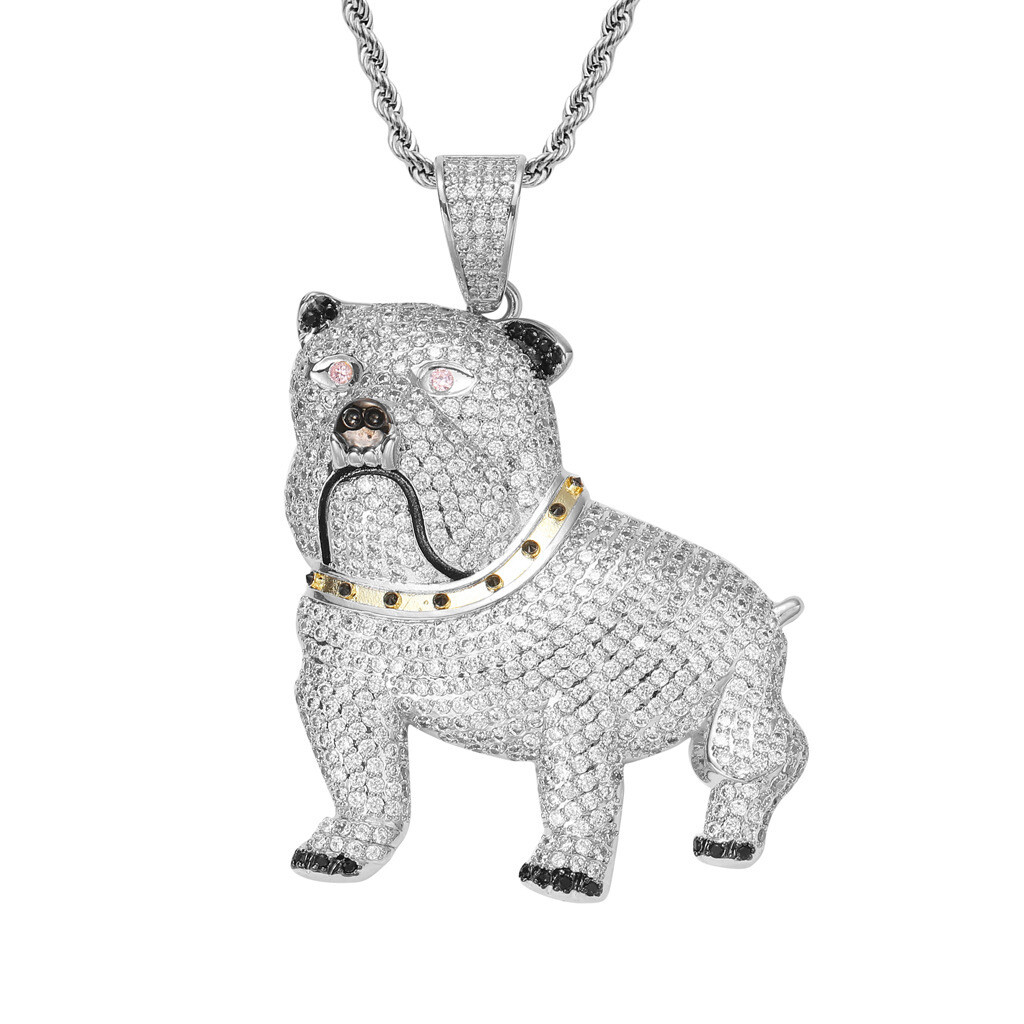 Bulldog Hip hop Pendant Gold Filled Micro Pave 5A CZ Necklace Rapper  Accessories