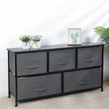 2 Layers Dresser Storage Tower 5 Folding Cloth Drawers Closet Cabinet Gray