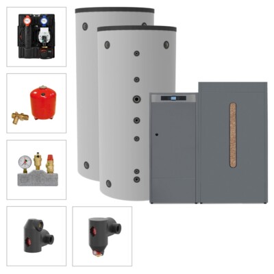 Solarbayer Pelletkesselset PLT-AC 35-1C Variante C 35kW mit 2xSLS-800-S Speicher