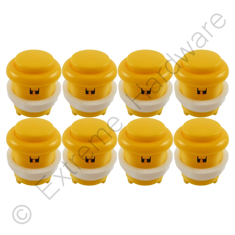 EXTREME HARDWARE 8 x Yellow Leaf Style 28mm Round Convex Arcade Buttons & Microswitches - MAME