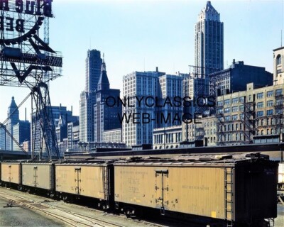 '43 ILLINOIS CENTRAL FREIGHT YARD CHICAGO DOWNTOWN 8X10 PHOTO RAILROAD TRAIN CAR