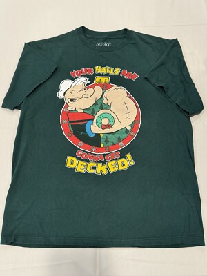 Popeye Your Halls Are Gonna Get Decked Christmas Graphic T Shirt Men s Size L