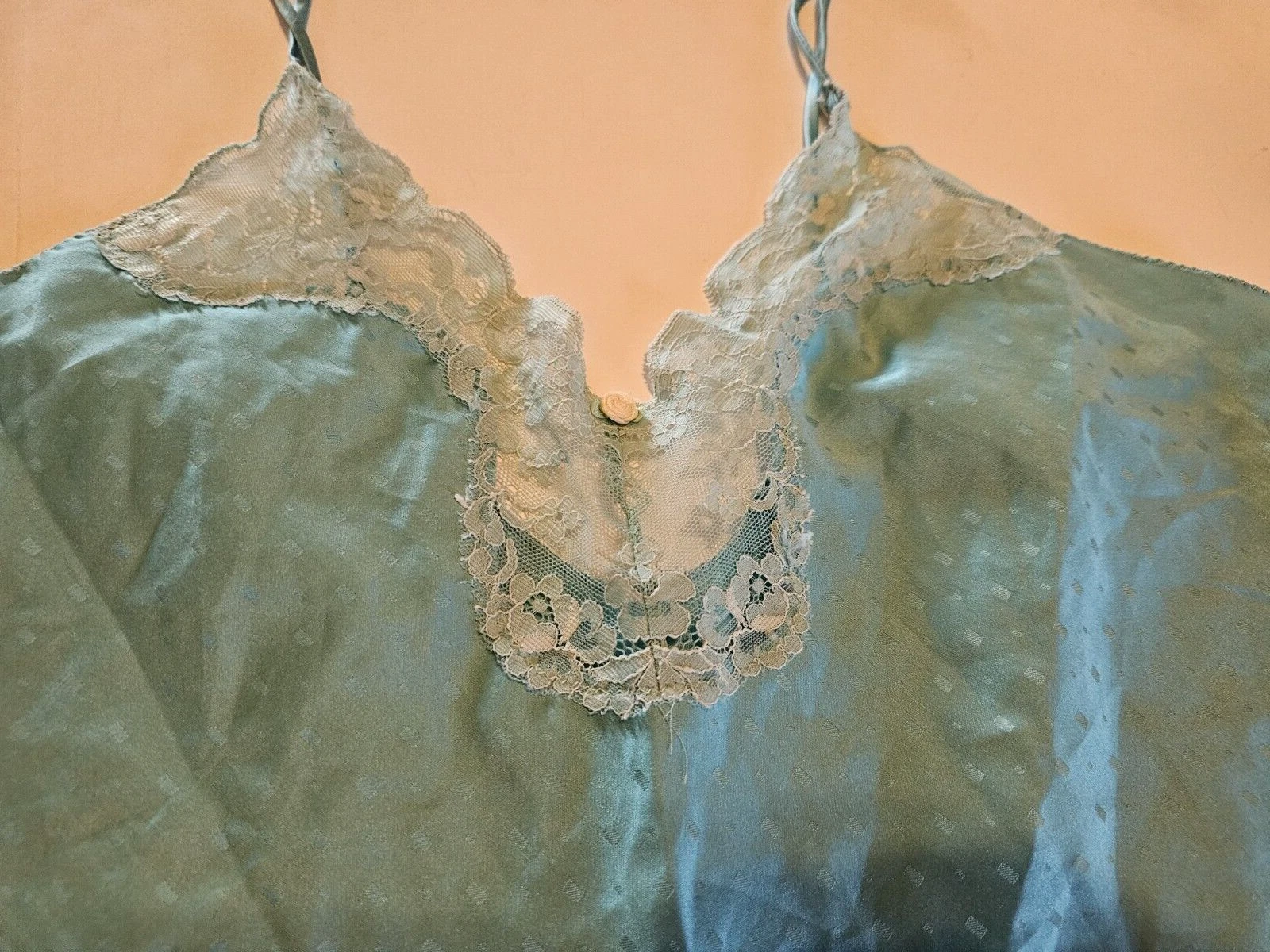 UNDERCOVER Camicia da notte vintage Victoria’s Secret in raso color verde acqua slip babydoll abito medio