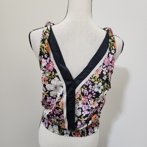 JOIE Floral Satin V Neck Tie Shoulder Elastic Waist Sleeveless Top Small NWT - Picture 13 of 22