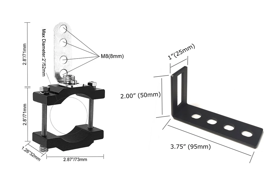 (2) 0.7-2.25" Size Adjustable Tube Clamps w/ L-Shape Aux Light Mounting Brackets - Image 3 of 4