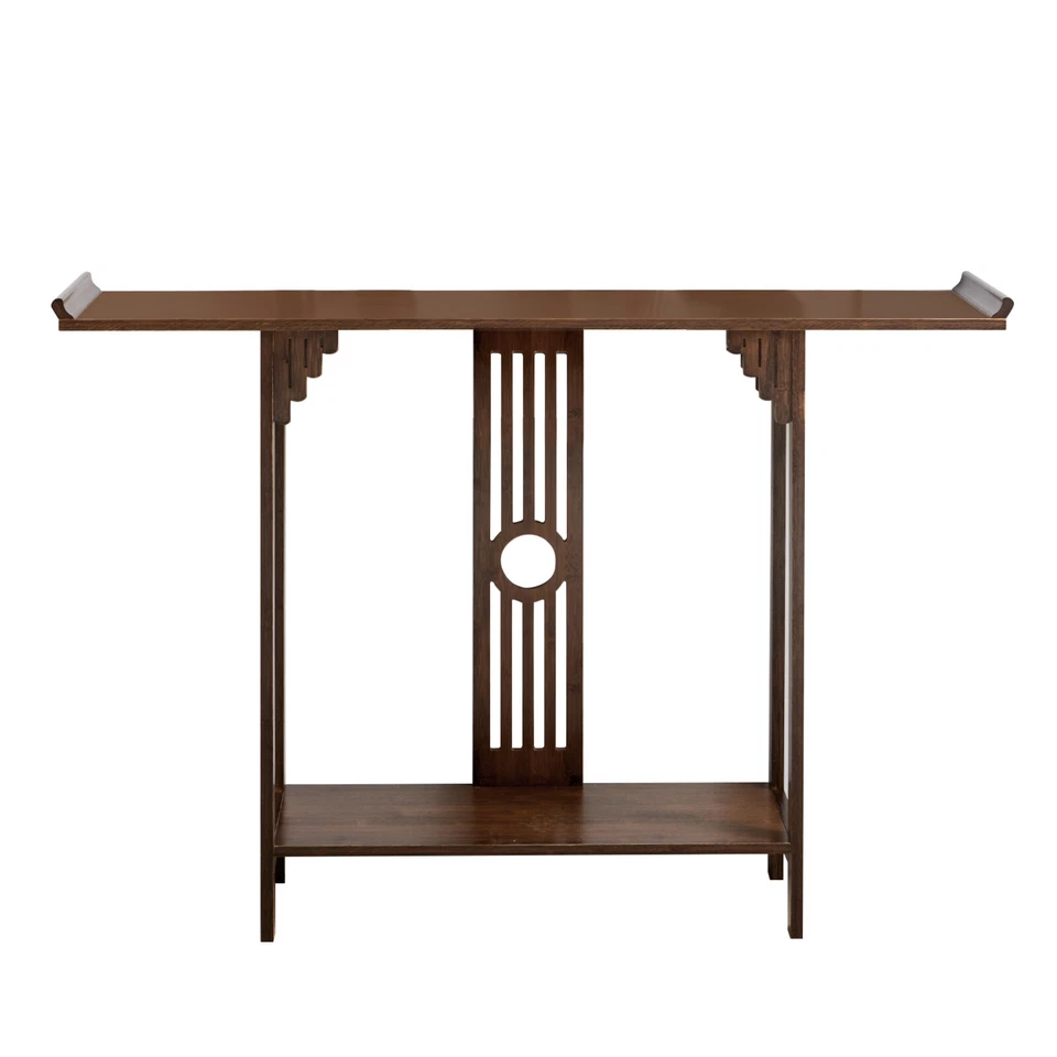 2-Layer Vintage Console Table Sofa Side Table Entryway Table Bamboo Shelf New - Image 4 of 4