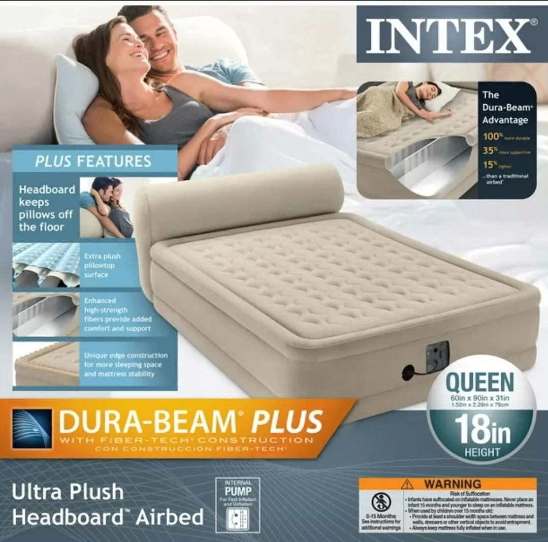 Intex Dura Beam Headboard Queen Airbed Beige USED eBay