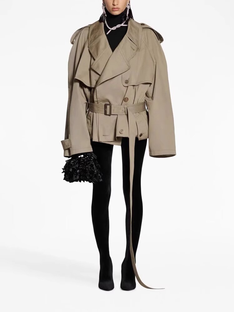 Womens Lapel Oversized Long Sleeve Short Trench Coat