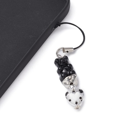 2Pcs Keychain Lanyard String Colorful Bear Pendant Glass Heart Keyring Ornament - Zdjęcie 4 z 8