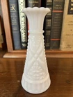 Anchor Hocking Bud Vase 6" White Milk Glass Stars & Bars MCM Vintage