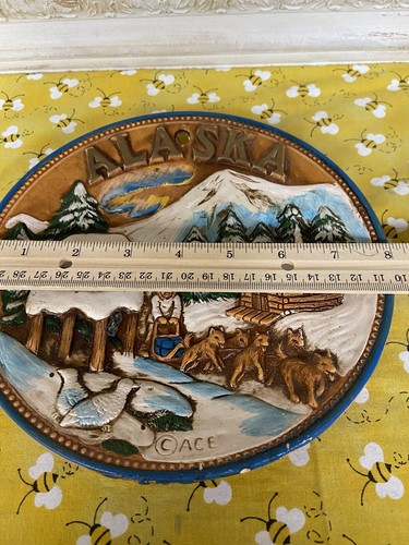 Placa de arte de pared colgante vintage 3D ALASKA cerámica pintada a mano por ACE - Imagen 5 de 8