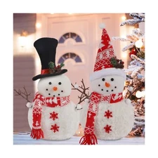 Set of 2 Christmas Plush Snowman Doll Tabletop Decorations, Christmas Snowman...