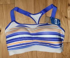NWT Brooks Women  s Dare Racerback Run Bra Sz. 36DD Multi Stripe Ash Blue