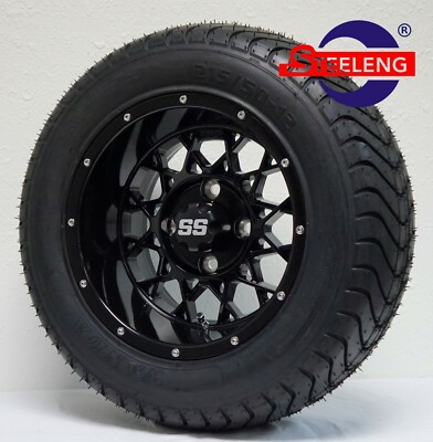 GOLF CART 12'' BLACK VENOM WHEELS/RIMS and 215/50-12 COMFORT RIDE DOT TIRES(4) 