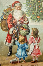 Gladelig Jul NORWEGIAN Christmas Santa Delivers Toys to Children Postcard