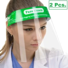 2 Pcs Reusable Safety Face Shield Full Protection Clear Anti-fog Visor Guard NEW