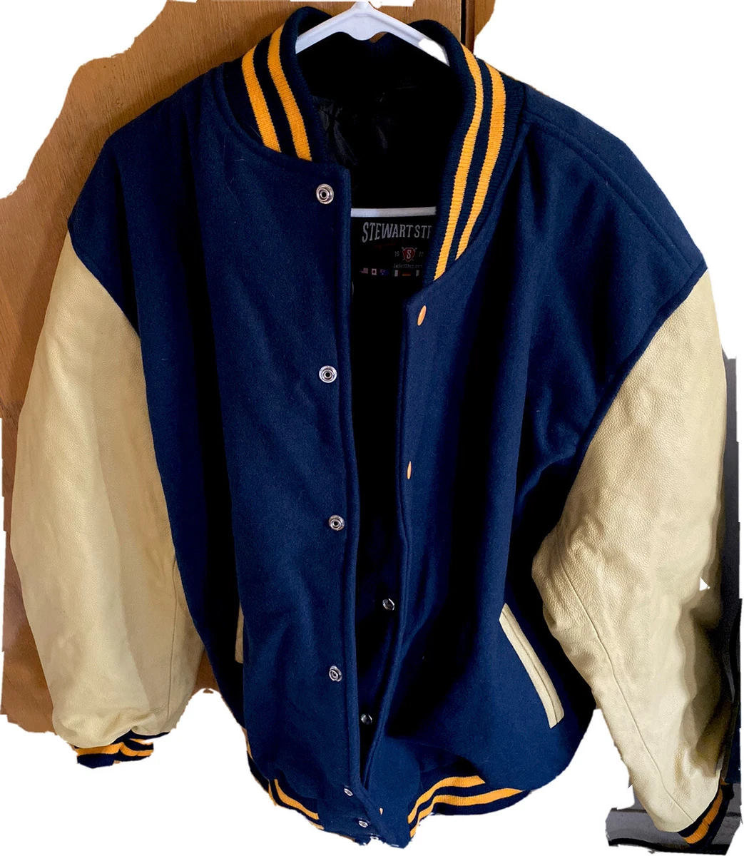 Navy Blue Letterman Jacket Wool