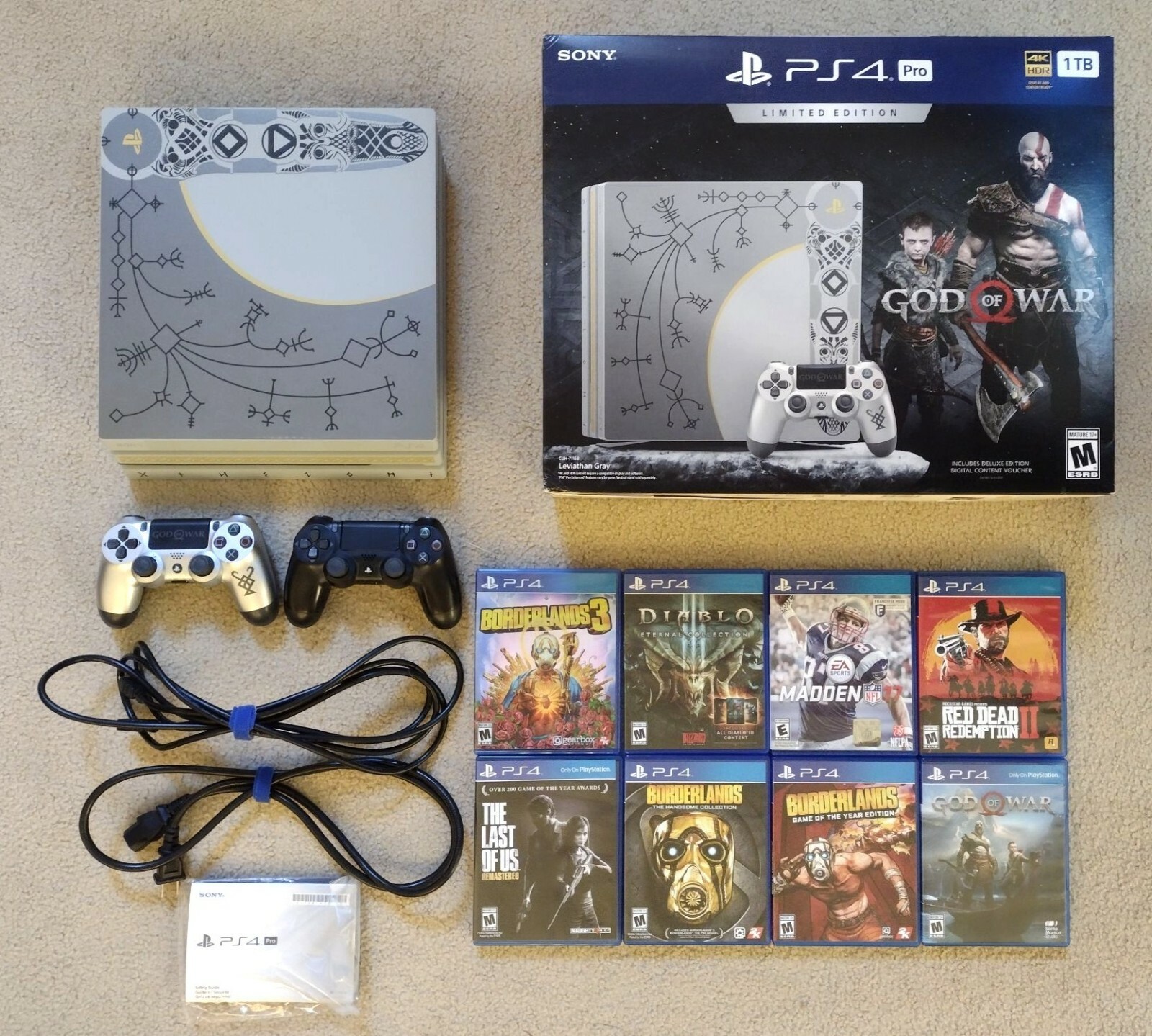 Sony Playstation 4 Pro God Of War Limited Ed 1tb W 2 Controllers 8 Games Ps4 Ebay