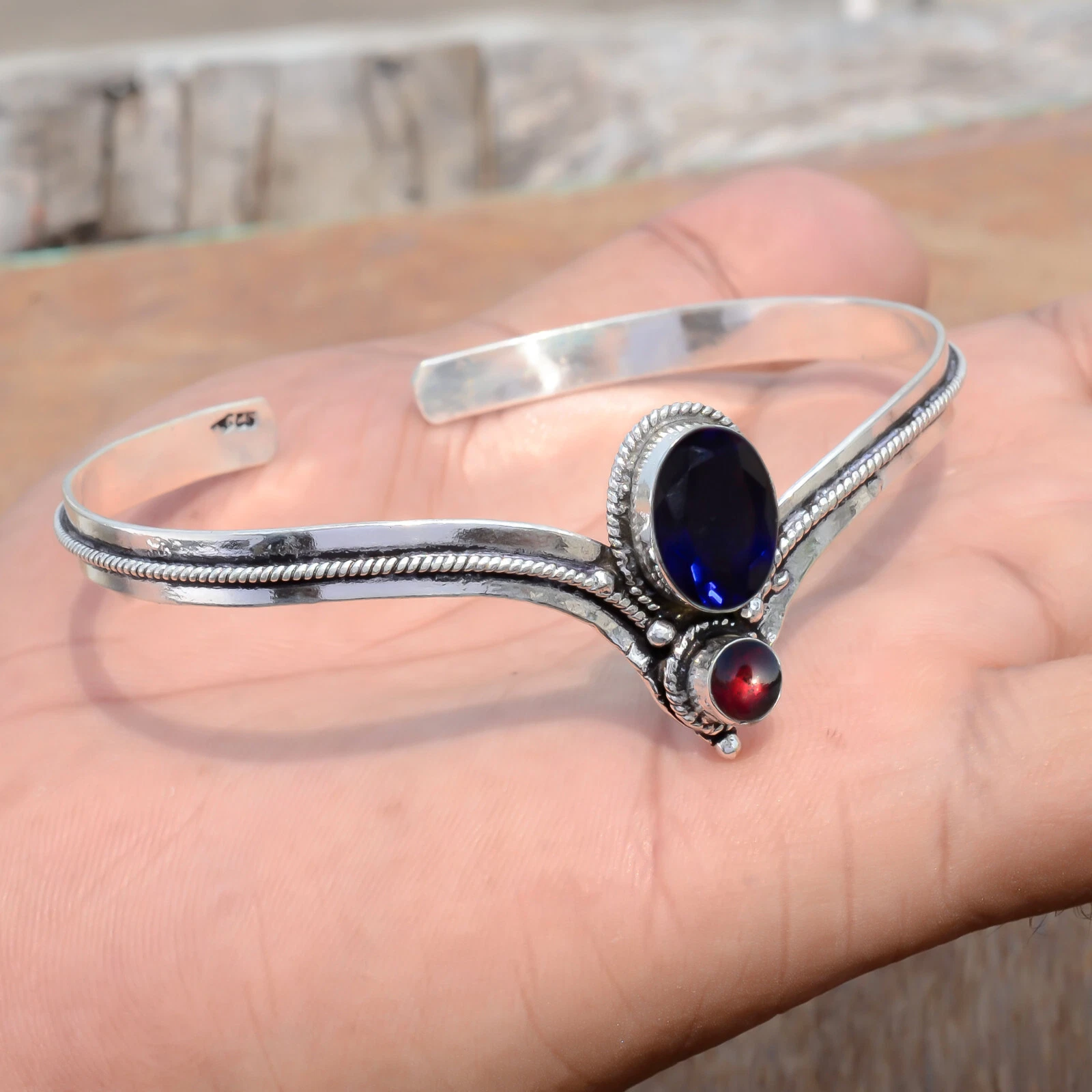 VALENTINO Bracciale ovale in argento sterling 925 con pietre preziose tanzanite e granato per regalo festival
