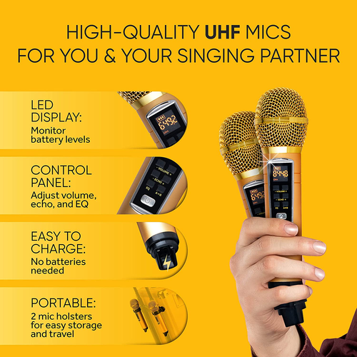 Karaoke Machine Portable Singing Speaker System w/ 2 Bluetooth Mics, Party Light - Picture 4 of 12