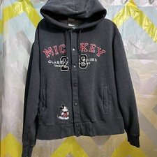 Vintage 2000s Y2K Mickey Mouse Disney Embroidered Logo Snap Button Hoodie Sz M