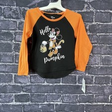 Disney Minnie Mouse 4T Halloween "Hello Pumpkin" Orange Black Long Sleeve Shirt