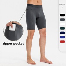 Men's Compression Shorts Soft Cool Dry Sport Training Zipper Pocket Short Pants