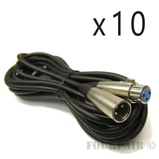 10 Pack Lot 15ft 3-Pin XLR Extension Audio Microphone Mic Cable Cord Male Female