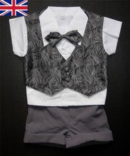 BABY BOY OUTFIT Designer Paisley Waistcoat Black Grey Special Occasion Wedding