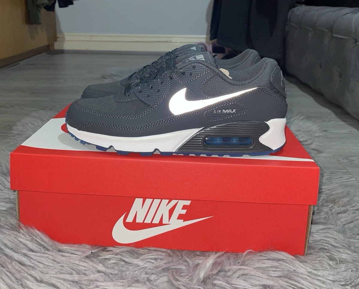 Nike Air Max 90 Black Grey Blue Reflective Trainers Men's UK EU