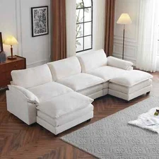 120" Sectional Sofa U Shaped Couch with Double Chaise Chenille Sleeper Set