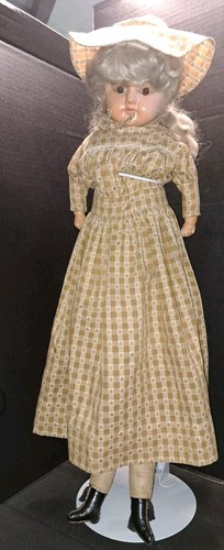 Vintage Wax Papier Mache Head Doll GRAND Size 31" Hand Stuffed Straw Americana - Picture 3 of 23