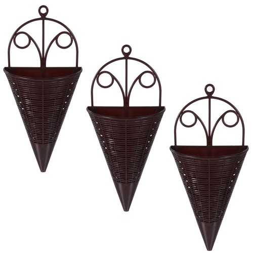 3 Pcs Hang Baskets for Plants Flower Hanging Rattan Decorative Work Cone Shaped