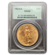 1923-D $20 St Gaudens Gold Double Eagle MS-66 PCGS