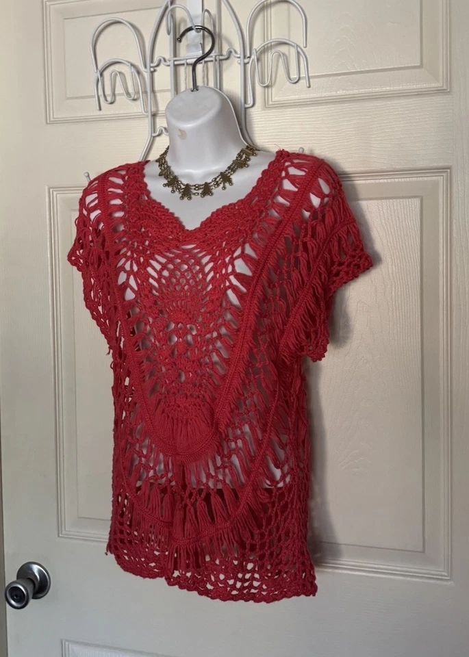 Encubrimiento Coral Cerise Boho Crochet, Playa/Vacaciones Foto 2 de 4