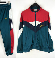 Mens 90's VTG ADIDAS Track Suit Two Piece Green Red Jacket Pants Size D 6/ F 176