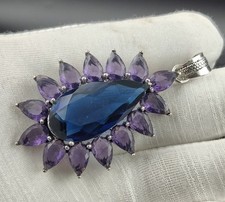 Colgante de piedras preciosas de topacio azul y amatista Londres joyería de plata de ley 925