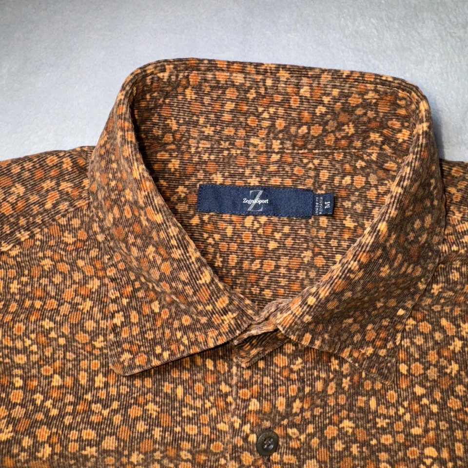 Мужская спортивная рубашка Zegna средний коричневый цветочный принт хлопок с длинным рукавом вельвет - Изображение 2 из 4