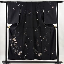 JAPANESE KIMONO TSUKESAGE BLACK 155cm 5 ft 1 in PURE SILK B1194