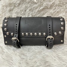 Borsa porta attrezzi/forcella moto Harley Davidson in pelle nera con fibbia e borchie