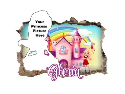 Personalisierte Prinzessin Schlafzimmer Wandbilder - 3D Vinyl Aufkleber individueller Name Sticker 39