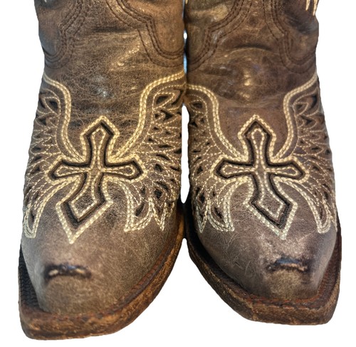 Women's 7.5 Corral Cowboy Boots A1241 Angel, Wing, Cross, Sequins Inlay VTG - Picture 9 of 14