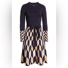 Eliza J Geometric Knit Sweater Geometric Print Dress XL Fit & Flare Long Sleeve